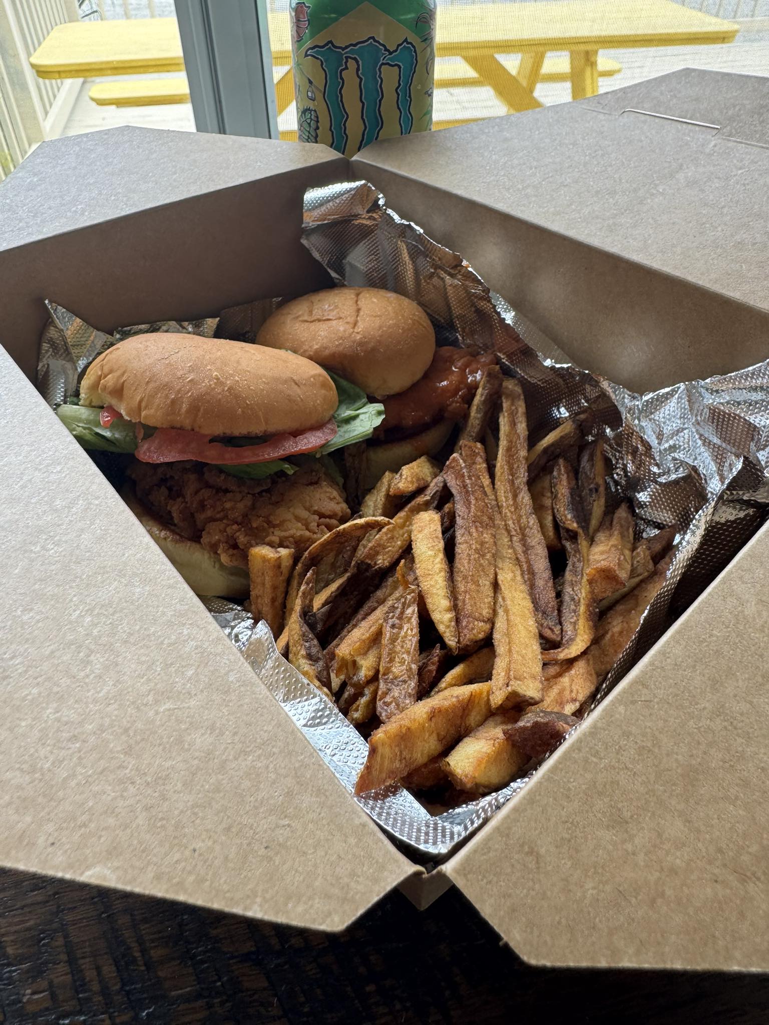 Burgers and fries at Driftwood