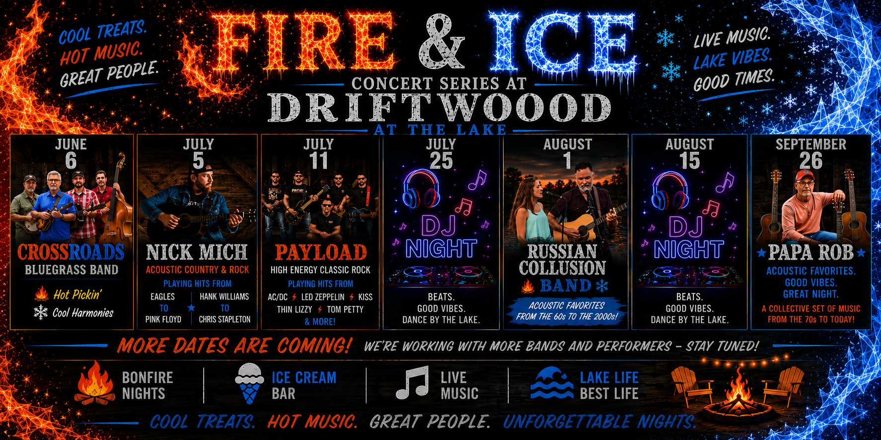Fire and Ice concert series at Driftwood at the Lake